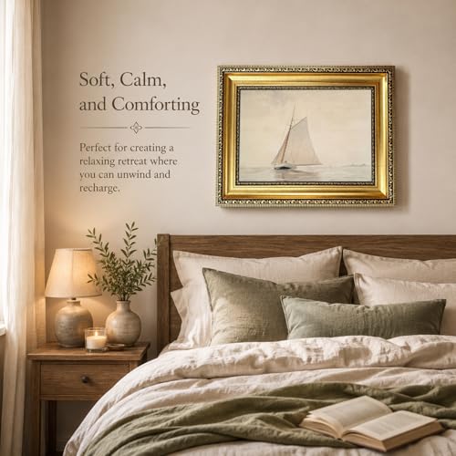 Gold Framed White Sailboat Seascape Wall Art Vintage Coastal Canvas Prints - color: Sailboat Gold Framed, size: 11"L x 9"W