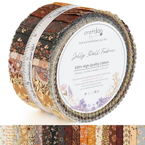 Craftido-20 Options-100% Cotton Jelly Roll Fabric Precut Strips for Quilting, Crafting, and Sewing, 40 Strips 2.5" x 44" Assorted Bundles for Rug, Quilt Project, DIY Craft and Home Decor-Autumn Bounty - color: Autumn Bounty
