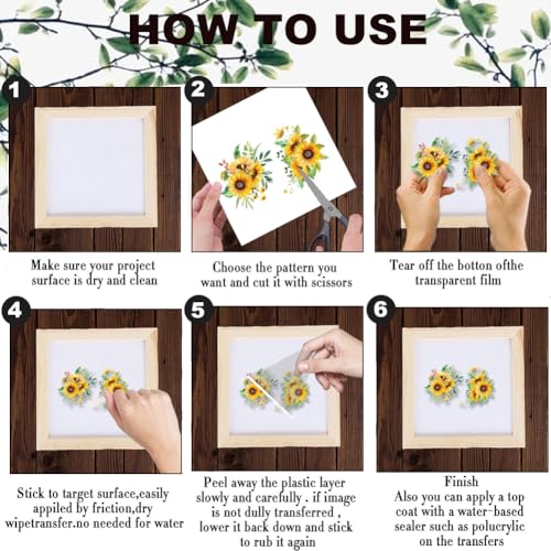 3 Sheets Sunflower Rub on Transfer Waterproof Furniture Transfers Decals Summer Flower Farmhouse Rub on Decals 6 x 12 Butterfly Transfer Stickers for Wood Door Cabinet Craft Home Decor - style: Sunflower