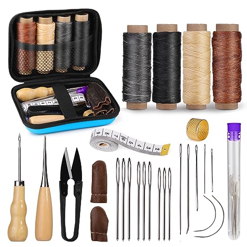 Leather Sewing Kit Leather Stitching Kit with Sewing Awl Waxed Thread - color: Multicolor - Standard