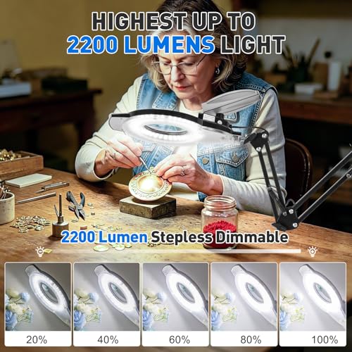 KIRKAS LED Magnifying Lamp with Clamp, 2,200 Lumens Dimmable 35in 12X 30X - size: 35in-2