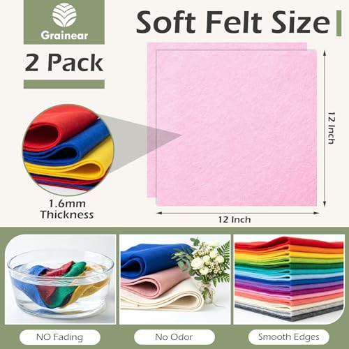 Baby Pink Soft Felt Sheets for Crafts, 12" x 12", 1.6mm Thick, 2 Pcs - color: Baby Pink