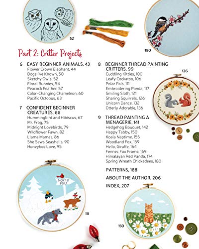 Animal Embroidery Workbook: Step-by-Step Techniques & Patterns for 30 Cute Critters & More (Landauer) Designs include Foxes, Sloths, Hedgehogs, Giraffes, Cats, Chickadees, Pandas, Bees, Flowers & More
