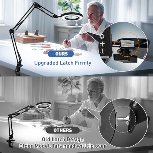 HITTI 12X Ultra Long Magnifying Glass with Light and Clamp - color: Black, size: 12X