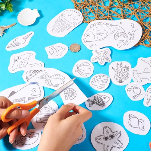 Magibeads 64 Patterns Sea Animal Fish Water Soluble Embroidery Patterns Jellyfish Koi Shell Conch Summer Ocean Beach Theme Stick and Stitch Embroidery Paper Wash Away for Beginners Starter - color: Sea Animal