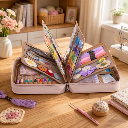 AMOIGEE Sewing Bag Organizer with 17 Clear Pockets and Tool Holders - color: Blush Pink
