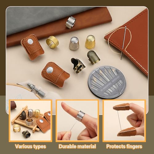 ZMAAGG Thimbles for Hand Sewing, 8 PCS Sewing Thimble, Metal Thimble - size: L-Upgraded Version