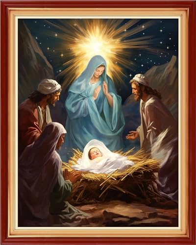 Magxvouy Cross Stitch Kits Stamped Full Range of Embroidery Kits,Cross Stitch Patterns Needlework Kits for Beginners 11CT Printed Kits&Nativity 16x20 inch - color: Artcolor06