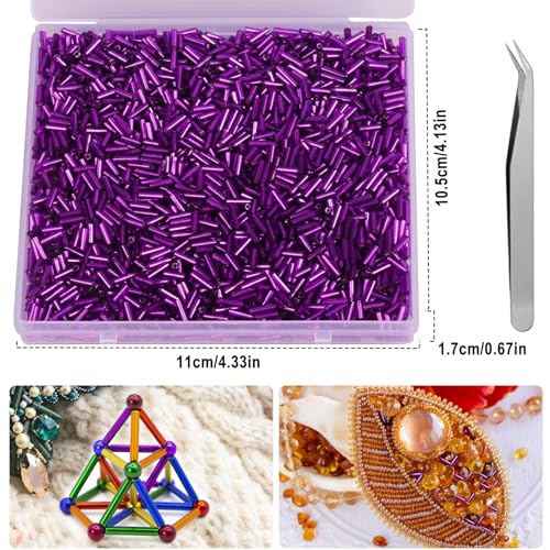4000pcs Deep Purple Bugle Beads Bulk -Embroidery Beads,Long Tube Bead for Jewelry Making, Bracelet Necklaces Supplies,Craft DIY(7x2mm) - color: Deep Purple