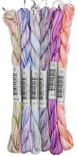 KCS 162 Yards Mercerized Pearl Cotton Crochet Needlepoint Thread,Size 5,6 skeins,Color Variegated 04 - color: 6 Color variegated 04, size: 6 skeins
