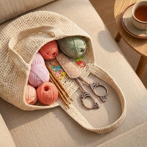 Crochet Scissors with Cover – Rose Gold Vintage Small Embroidery Scissors, Sharp Craft Scissors for Yarn Thread Sewing Needlework, Cute Butterfly Design Gift for Crocheter Quilter, 4.6 Inch - color: Red Copper