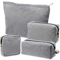Sanwuta 4 Pcs Seersucker Pouch Striped Makeup Bag Set, Black - color: Black