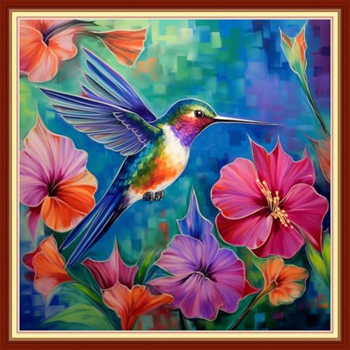 Magxvouy Cross Stitch Kits Stamped Full Range of Embroidery Kits,Cross Stitch Patterns Needlework Kits for Beginners 11CT Printed Kits&Hummingbirds 18x18 inch - color: Artcolor07