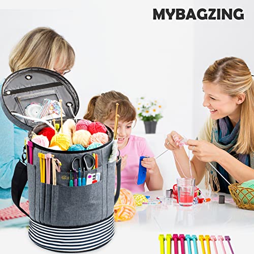 MYBAGZING Expandable Crochet Bag Organizer w/Yarn Grommets& Zipper Closure - color: Grey-Ⅱ, size: Medium-Zipper Closure