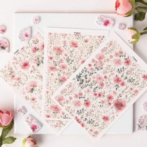 KABAKE Polymer Clay Transfer Paper 4 PCS Colorful Flowers Water Soluble Transfer Sheet for Earrings Jewelry Making - color: Retro Flower