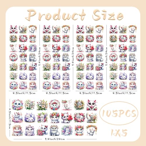 UV DTF Stickers 105 Pcs Cat UV DTF Cup Wrap for Glass - style: Spring White Cat with Floral