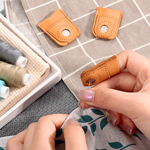 4-Piece Leather Finger Protector Coin Thimble Pads for Hand Sewing Quilting Knitting Pin Needles Craft DIY Tools, 2 Sizes
