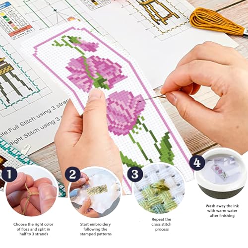 ORIGACH 6 Set Pea Flower Cross Stitch Bookmark Kit for Beginner - style: Pea Flower
