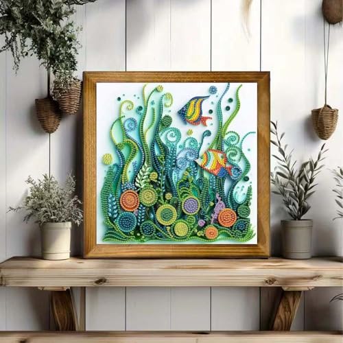 ZQEATRY Fish Seaweed Diamond Art Kits for Adults,DIY Specail Shape Diamond Painting Kit for Adult Beginners,5D Diamond Painting Gem Art Home Wall Decor 12 x 12inch - color: BE006