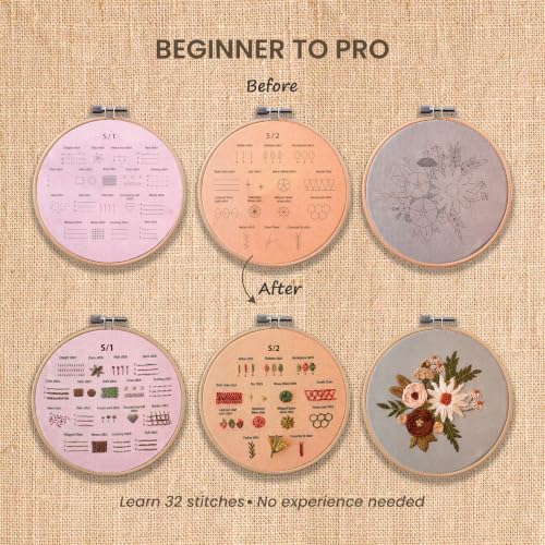 nevora shop Beginner Embroidery Kit for Adults with 3 Hoop