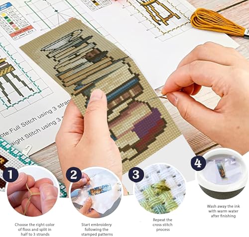 KYOQFVN 6 Pcs Book Cross Stitch Bookmark - 14CT Bookmark Cross Stitch Kit with Instructions, Needlepoint Bookmark Kit for Adult Beginners 6×20cm - color: SQSZX-002