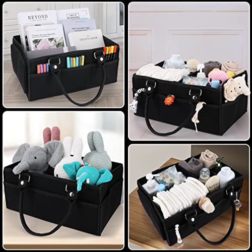 XUANGUO Large Baby Diaper Caddy Organizer, Felt Basket with Handles, Black - color: black