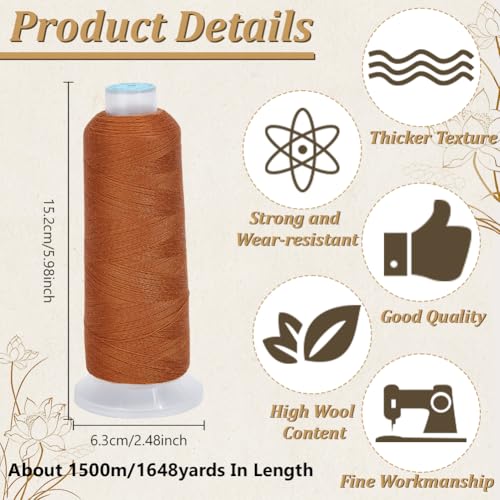 42S/2 Wool Embroidery Thread 1500m Fibers Embroidery Floss Hand Sewing Thread Sewing Machine Kit Needlepoint Thread for Sewing DIY Craft Cross Stitch Threads (Light Brown) - color: Light brown