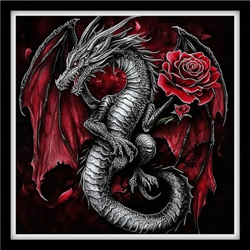 Fanxvivy Counted Cross Stitch Kits for Adults 11CT Unprinted Cross-Stitch Patterns Embroidery Kits Easy Cross Stitching Needlepoint Kits&Dragon and Rose 18x18 inch - color: DIY-craft12
