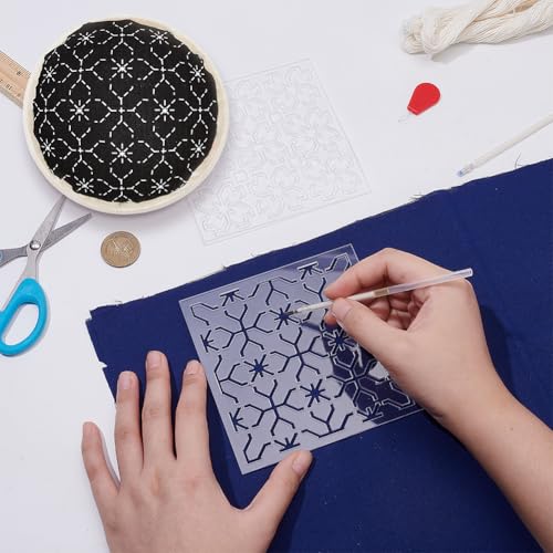 ACRNIGHEET 4 Set Sashiko Kits Pin Cushion Bowls, Hand Sewing Embroidery Pin Cushion Include 16pcs Sewing Needle, Thimble, Sewing Thread, Japanese Traditional Style Sashiko Supplies
