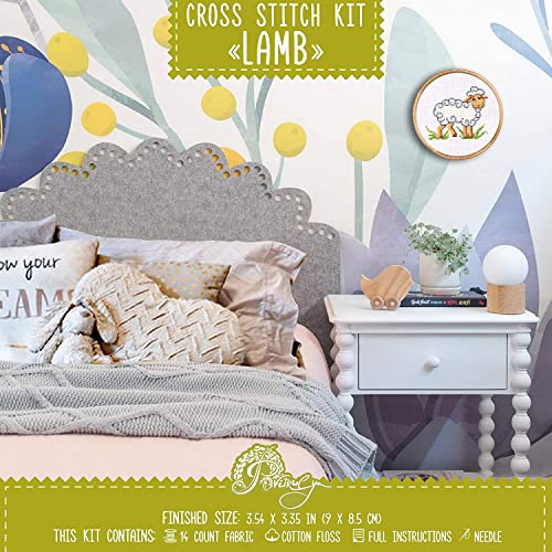Counted Cross Stitch Kit 'Lamb' - DIY Embroidery Set with a White Sheep - color: Lamb