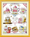 Rosyfoxes Cross Stitch Kits Stamped Full Range of Embroidery Starter Kits for Beginners DIY 11CT 3 Strands - Printed kit Tea Time (2)(Printed) 18.1x22 inches - color: Tea time (2)(printed)18.1x22inches