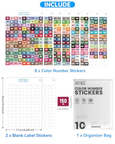 ARTDOT 2 Set Label Stickers for Diamond Art Storage Kits for Adults, 489 Colors Stickers Matched with Actual Embroidery Floss as Diamond Painting Accessories and Cross Stitch Supplies (Pack of 3) - size: Large (Pack of 3)