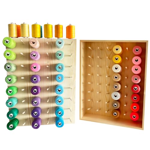108-Spool Pine Wood Thread Holder with Side Drawer