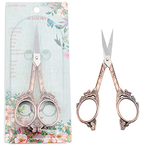 SUNNYCLUE 1Set 4.7Inch Stainless Steel Embroidery Scissors Butterfly Pattern Vintage Style Pointed Tip Sewing Shears for Papercraft Crochet Cross Stitch Knitting Scissors Red Copper Printed Package - color: Red Copper-1pc-butterfly Scissors