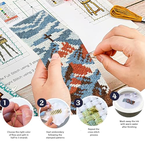ACRNIGHEET 6PCS Cross Stitch Bookmark Kit for Beginner Stamped Cross Stitch Kits for Adults Nordic Landscapes DIY Embroidery Bookmark Kits Needlepoint Kit with Instructions Craft Gift 8.5''x3'' 11CT - style: Landscape Patterns 3