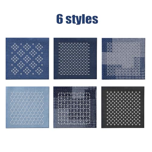 Sashiko Kit, Soluble Sashiko Stencil Sashiko Thread and Needles Embroidery Sashiko Patterns Sashiko Mending Washable Stencil for Beginners Sewing Craft