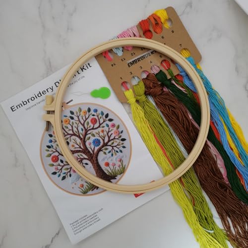 Esffaci Embroidery Kit for Adult Beginner Flower Tree Hand Embroidery Set - color: Tree
