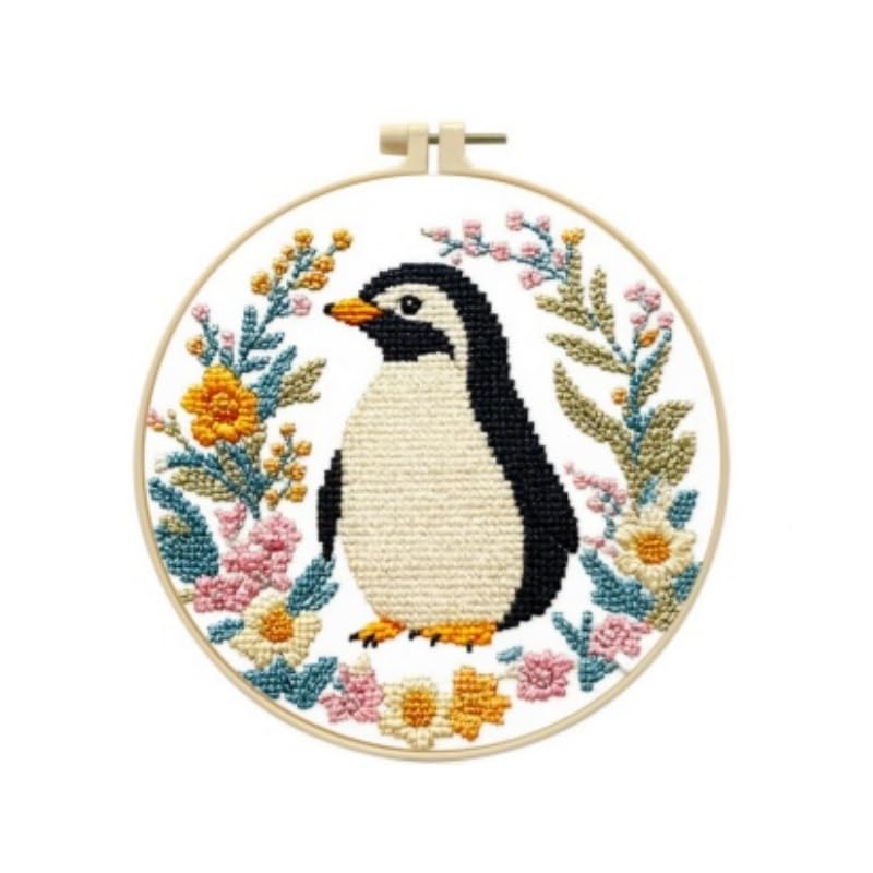 LSLFQYQSK Beginners Embroidery Kits - Small Animal DIY Cross Stitch Kits,Including,Stamped Flower Patterns,Hoop,Color Threads,Tools (Style B) - style: Style B