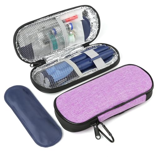 Insulin Pen Cooler Travel Case with 2 Reusable TSA Approved Ice Packs, Diabetic Medication Insulated Cooler Bag for Insulin Pens and Other Diabetic Supplies Storage Purple - color: Purple