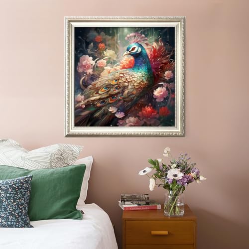 Leczany Cross Stitch Stamped Kit for Adults - Beautiful Peacock | DIY Embroidery Starter Patterns Craft Kit Needlepoint for Beginner | 11CT, 3 Strands | 19.7x19.7 inches - color: 11CT Stamped kits, Beautiful Peacock 19.7x19.7 inches