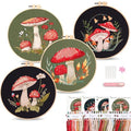 Harimau Adult Beginner Embroidery Starter Kit, Complete Set with 4 Patterns, 2 Hoops, Needles, Scissors, Instruction Guide & Stitching Video Tutorials - color: Mushroom1 pattern