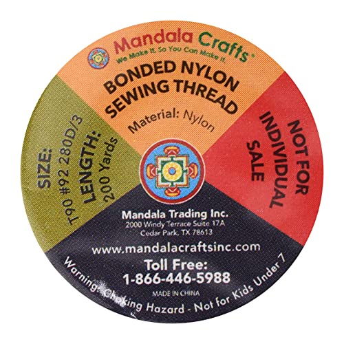Mandala Crafts Size 92 280D T90 12 Neutral Bonded Nylon Thread, 2400 YDs - color: 12 Neutral Colors, size: T90 #92 280D/3 2400 Yards