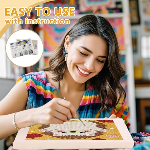 Doodlream Standing Hedgehog Needle Kit for Beginner, 9.4"x 9.4" Cute Animal Punch Stitching Craft Set, Color DIY Embroidery Starter with Printed Frame, Instruction, Threader, Yarn, Pinch Needle - color: Hedgehog