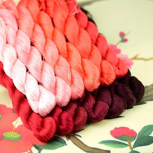 Natural Silk Thread – 13 Colors, 110m Each, Handmade Silk Embroidery Floss for Hand Embroidery, Cross-Stitch, and Needlework Projects - color: 03