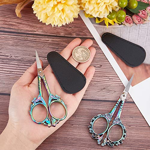 SUNNYCLUE 2Pcs Small Embroidery Sewing Scissors Detail Shears Vintage Sharp Tip Scissor Stainless Steel Scissors for Cutting Fabric Craft Knitting Threading Needlework Artwork Handicraft DIY Tool - color: Rainbow Color-2pcs-butterfly Flowers Scissors With