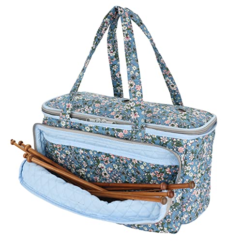 Yarn Bag-Large Size-Yarn Storage Organizer with Grommets-Portable Crochet Bag for Yarn Skeins-Crochet Hooks-Knitting Needles -Other Accessories (Flower-Blue) - color: Flower-Blue