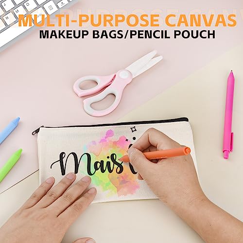 8×4.7 Inch Blank DIY Craft Bag Canvas Pencil Case Blank Makeup Bags- Canvas Pencil Pouch Bulk Canvas Cosmetic Bag Multi-Purpose Travel Toiletry Bag Canvas Zipper Bags