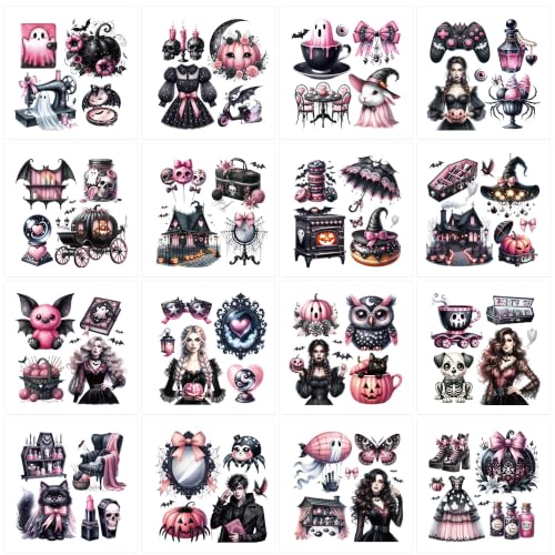 16 Pcs Pink Gothic Halloween Rub-On Transfers for Furniture & Crafts - style: Pink Gothic
