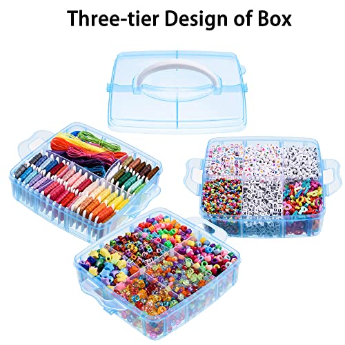 Peirich Jewelry Making Bead Kits, Includes 44 Embroidery Floss with 3-Tier Organizer Storage Box with Threads, Over 4900 Beads for Friendship Bracelets, Jewelry Making Christmas Birthday Gift (Blue) - color: Blue