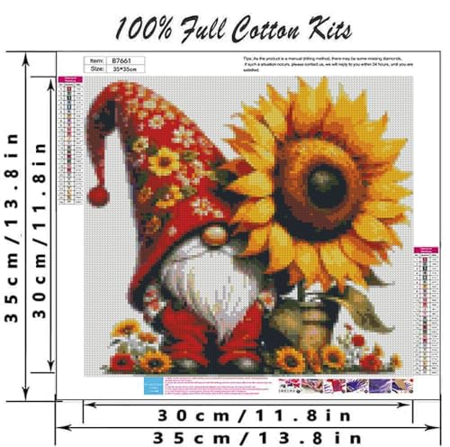 DYAIANGMU Gnome Stamped Cross Stitch Kit for Adults 13.7x13.7 inches - color: gnome-23